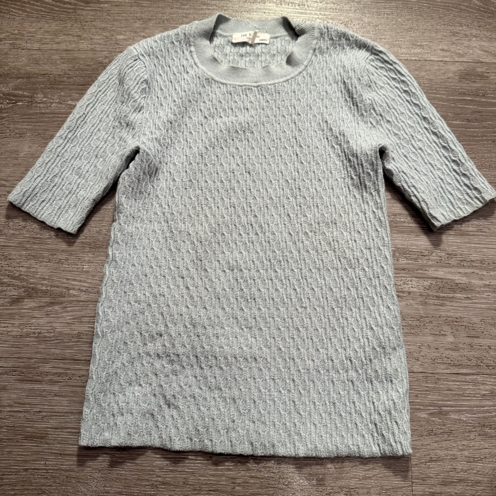 Rag & Bone Sweater Womens XXS Light Blue Cotton Cable Knit Crewneck Top Textured
